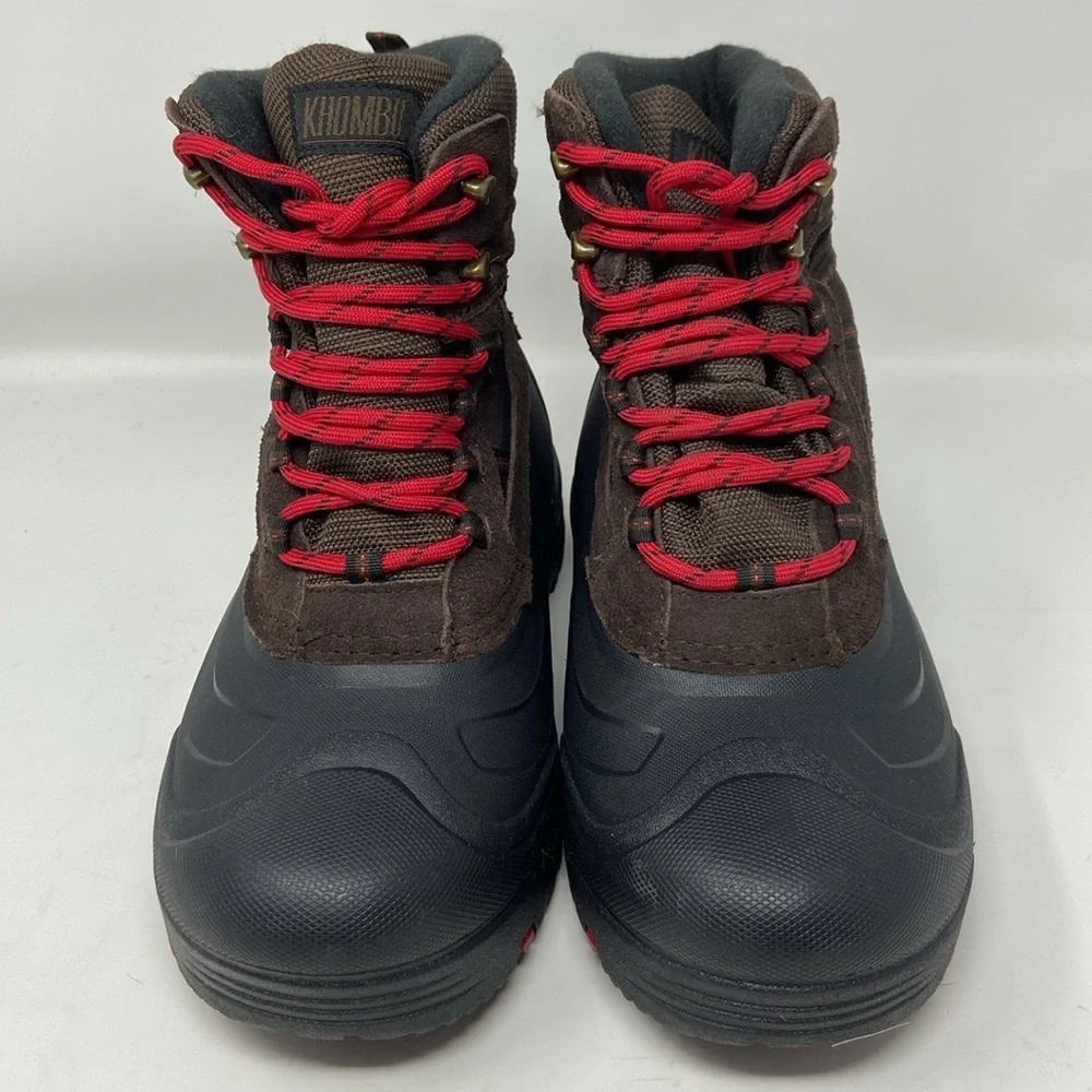 NWT Khombu Brown/Black w/Red Laces Leather Winter Snow Boots Size 9